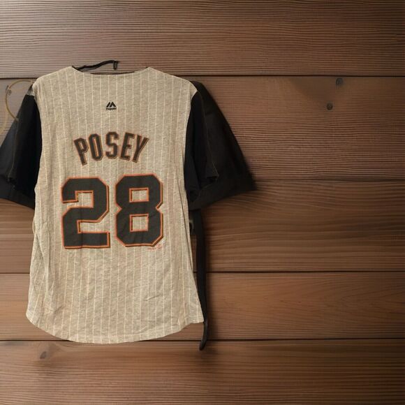 San Francisco Giants T-Shirt L Buster Posey Majestic From the Stretch Pinstripe - Picture 1 of 8